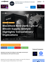 BlackRock Now Owns 3.8% of Bitcoin Supply, Analyst Highlights ‘Extraordinary’ Implications | Live Bitcoin News