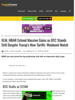 XLM, HBAR Extend Massive Gains as BTC Stands Still Despite Trump's New Tariffs: Weekend Watch