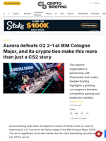 Aurora defeats G2 2-1 at IEM Cologne Major, and its crypto ties make this more than just a CS2 story