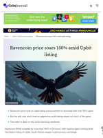 Ravencoin price soars 150% amid Upbit listing - CoinJournal