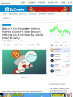 Bitcoin Co-Founder Arthur Hayes Doesn’t See Bitcoin Hitting $3.4 Million By 2028. Here Is Why ⋆ ZyCrypto