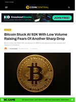 Bitcoin Stuck At 92K With Low Volume Raising Fears Of Another Sharp Drop