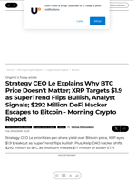 Strategy CEO Le Explains Why BTC Price Doesn't Matter; XRP Targets $1.9 as SuperTrend Flips Bullish, Analyst Signals; $292 Million DeFi Hacker Escapes to Bitcoin - Morning Crypto Report - U.Today