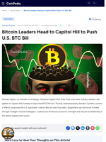 Bitcoin Leaders Head to Capitol Hill to Push U.S. BTC Bill