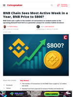 BNB Chain Sees Most Active Week in a Year, BNB Price to $800? - Coinspeaker