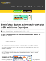 Bitcoin Takes a Backseat as Investors Rotate Capital to ETH and Altcoins: CryptoQuant
