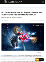 BC.GAME Launches BC Engine: Instant $BC, Auto-Staked and Paid Hourly in BCD - DailyCoin