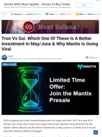 Tron Vs Sui. Which One Of These Is A Better Investment In May/June & Why Mantix Is Going Viral