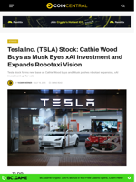 Tesla Inc. (TSLA) Stock: Cathie Wood Buys as Musk Eyes xAI Investment and Expands Robotaxi Vision