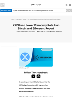 XRP Has a Lower Dormancy Rate than Bitcoin and Ethereum: Report