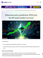Ethereum price prediction: ETH eyes $4,400 amid market recovery