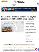 Iraq to triple crude oil exports via Ceyhan pipeline amid Strait of Hormuz closure