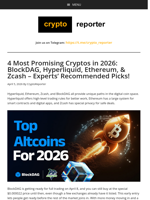 4 Most Promising Cryptos in 2026: BlockDAG, Hyperliquid, Ethereum, & Zcash - Experts’ Recommended Picks!