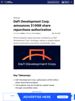 DeFi Development Corp. announces $100M share repurchase authorization