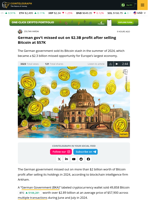 German gov’t missed out on $2.3B profit after selling Bitcoin at $57K