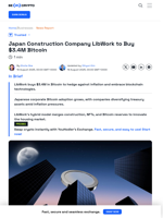 Japan Construction Company LibWork to Buy $3.4M Bitcoin - BeInCrypto