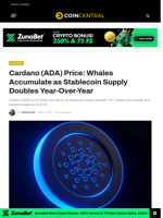 Cardano (ADA) Price: Whales Accumulate as Stablecoin Supply Doubles Year-Over-Year - CoinCentral