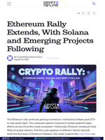 Ethereum Rally Extends, With Solana and Emerging Projects Following