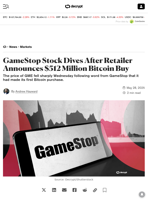 GameStop Stock Dives After Retailer Announces $512 Million Bitcoin Buy - Decrypt