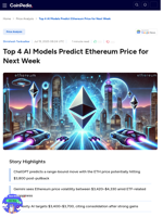 Top 4 AI Models Predict Ethereum Price for Next Week