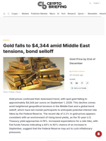 Gold falls to $4,344 amid Middle East tensions, bond selloff