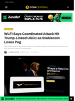 WLFI Says Coordinated Attack Hit Trump-Linked USD1 as Stablecoin Loses Peg - CoinCentral