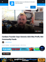 Cardano Founder: Genesis ADA Was Profit, Not Community Funds