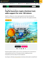 PayPal Launches Crypto Checkout Tool, Adds Support for 100+ Tokens