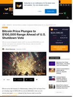 Bitcoin Price Crashes To $100,000 Ahead Of Shutdown Vote