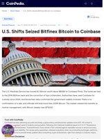 U.S. Shifts Seized Bitfinex Bitcoin to Coinbase