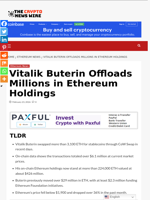 Vitalik Buterin Offloads Millions in Ethereum Holdings - The Crypto News Wire