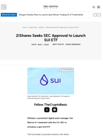 21Shares Seeks SEC Approval to Launch SUI ETF