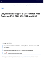 Grayscale Lists Crypto 5 ETF on NYSE Arca Featuring BTC, ETH, SOL, XRP, and ADA