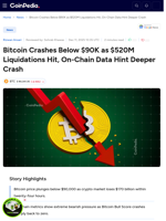 Bitcoin Crashes Below $90K as $520M Liquidations Hit, On-Chain Data Hint Deeper Crash