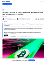 Bitcoin Supply In Profit Crashes: Will Price Drop Below $100,000?