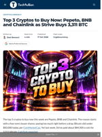 Top 3 Cryptos to Buy Now: Pepeto, BNB and Chainlink as Strive Buys 3,311 BTC - TechBullion