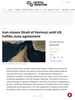 Iran closes Strait of Hormuz until US fulfills June agreement