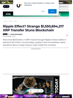 Ripple Effect? Strange $1,550,694,217 XRP Transfer Stuns Blockchain - U.Today