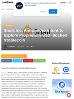 Snail, Inc. Announces Intent to Explore Proprietary USD-Backed Stablecoin | Live Bitcoin News