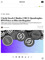 Circle Stock Climbs: CRCL Quadruples IPO Price as Bitcoin Regains - Decrypt