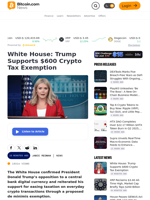 White House: Trump Supports $600 Crypto Tax Exemption – Bitcoin News
