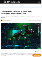 Coinbase Hack Linked To India: Teen Employees Stole Private Data - DailyCoin