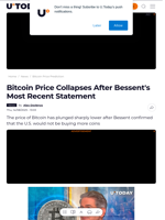 Bitcoin Price Collapses After Bessent's Most Recent Statement - U.Today
