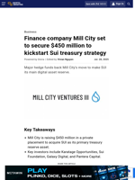 Finance company Mill City set to secure $450 million to kickstart Sui treasury strategy