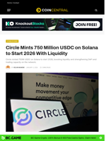 Circle Mints 750 Million USDC on Solana to Start 2026 With Liquidity
