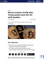 Trump pushes back 50% EU tariff deadline, BTC surges, HYPE jumps 46%