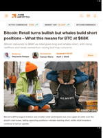 Bitcoin: Retail turns bullish but whales build short positions - What this means for BTC at $68K - AMBCrypto