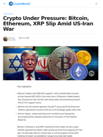 Crypto Pressure: Bitcoin, Ethereum, XRP Dip Amid US-Iran War