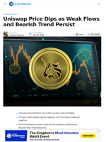 Uniswap Price Dips as Weak Flows and Bearish Trend Persist
