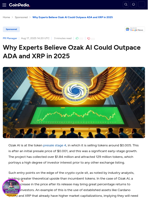 Why Experts Believe Ozak AI Could Outpace ADA and XRP in 2025